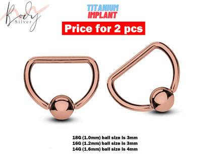 Rose Gold Nipple Jewelry D-Ring Piercing - 2pcs Titanium Nipple Piercing Ring Body Piercing also for Septum Nose Ring