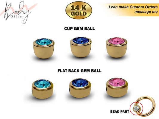 14K Solid Gold Dimple Captive Balls Cup and Flat Design Replacement, Loose Parts Piercing Jewelry for BCR, Ball Closure Ring, Captive Ring