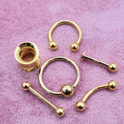 Single Flared Plugs - 14K Solid Gold - Ear Tunnel Stretcher Plug, Single Flare Eyelet - Expander Body Piercing - Flat Surface no Grooves