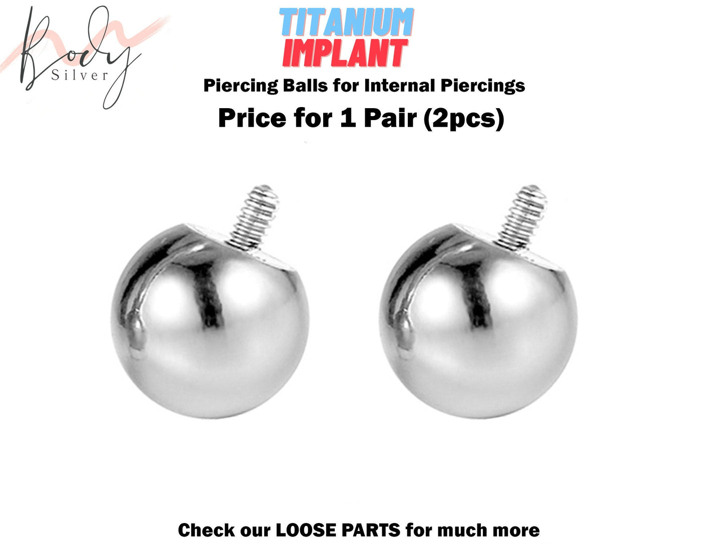 Titanium Loose Internally Threaded Piercing Parts, Body Jewelry Replacement - Ball Attachment for Internal Piercing Barbell, Labret, PA Ring