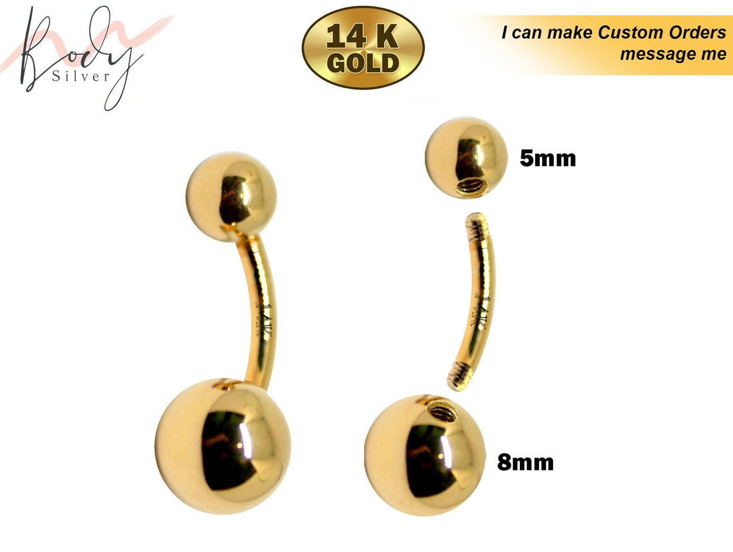 Plain Round Belly Ring 14K Gold 4.6 grams Belly Ring - Gold Body Piercing Jewelry for the discerning few