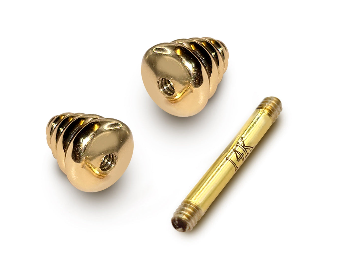 14K Gold Cone Temple Design Barbell Piercing, Cone Barbell Earrings - 16G Body Piercing Jewellery 6mm to 18mm