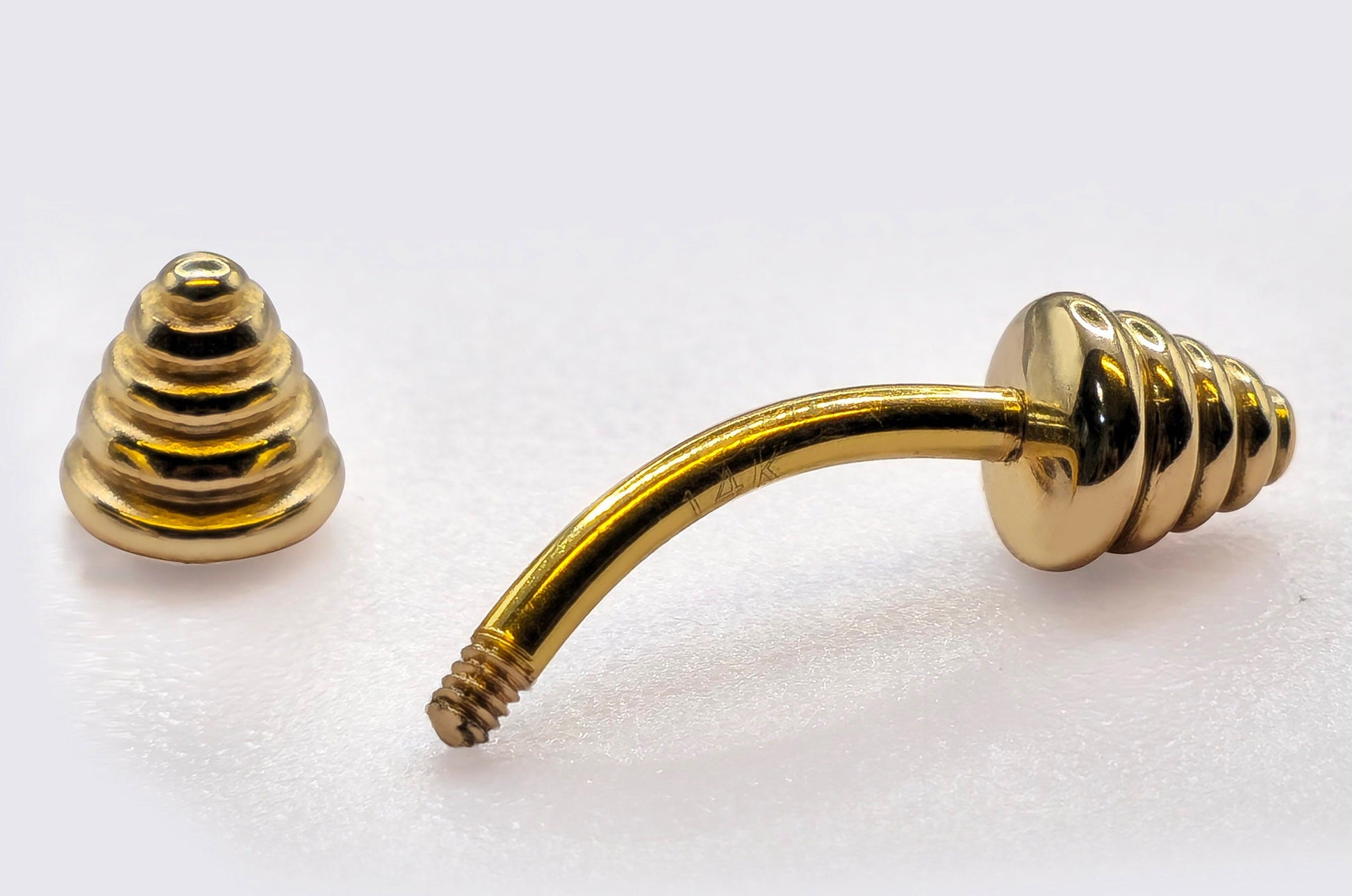 Eyebrow Piercing, Cone Temple Design Eyebrow Jewellery 16G Curved barbell - 14K Gold Piercing Bent Bar for Eyebrow Studs