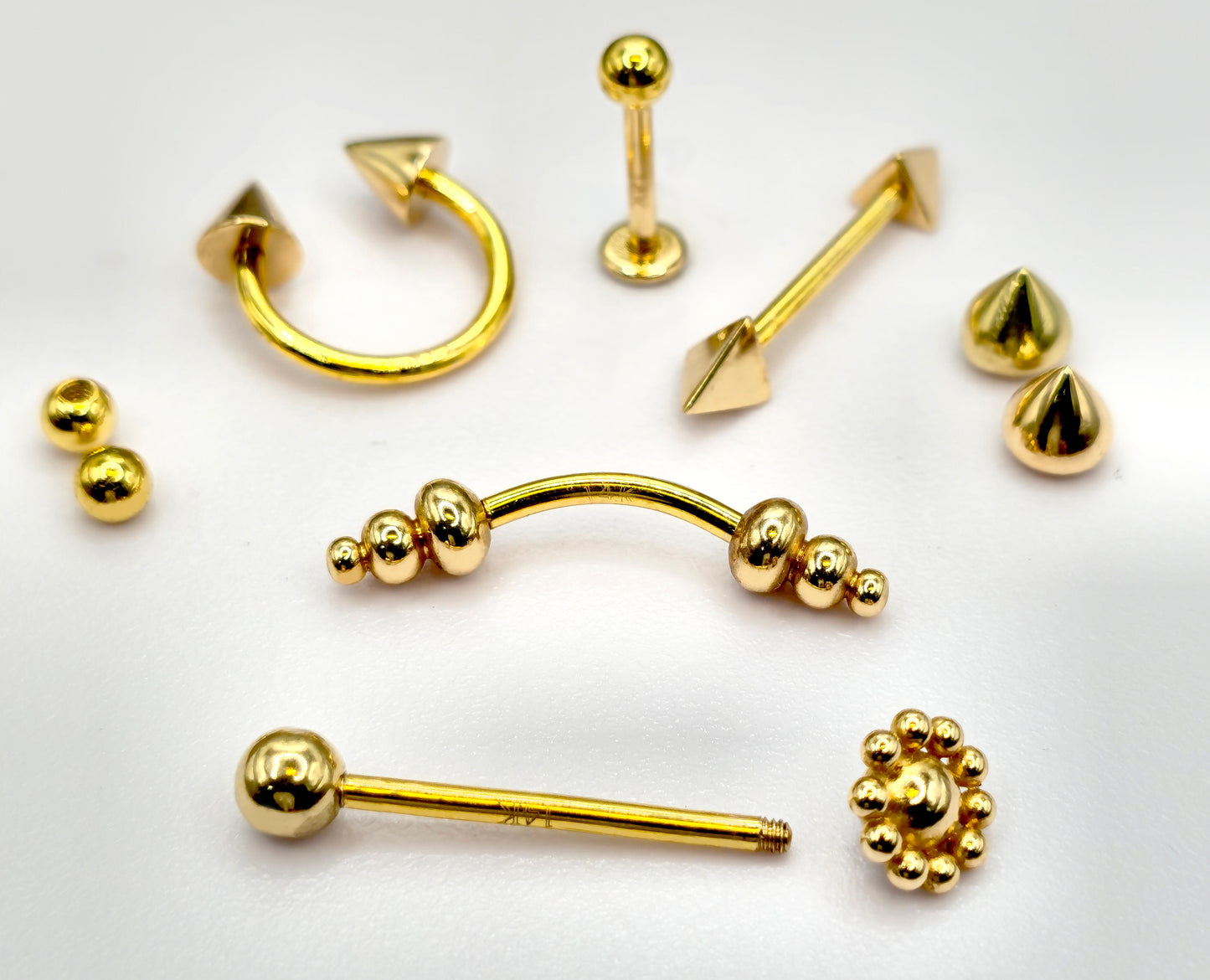 14K Gold Circular Barbell Piercing with Temple Design Cones- 16g, 6mm to 12mm - Body Piercing Horseshoe Septum Ring, Cartilage Earring