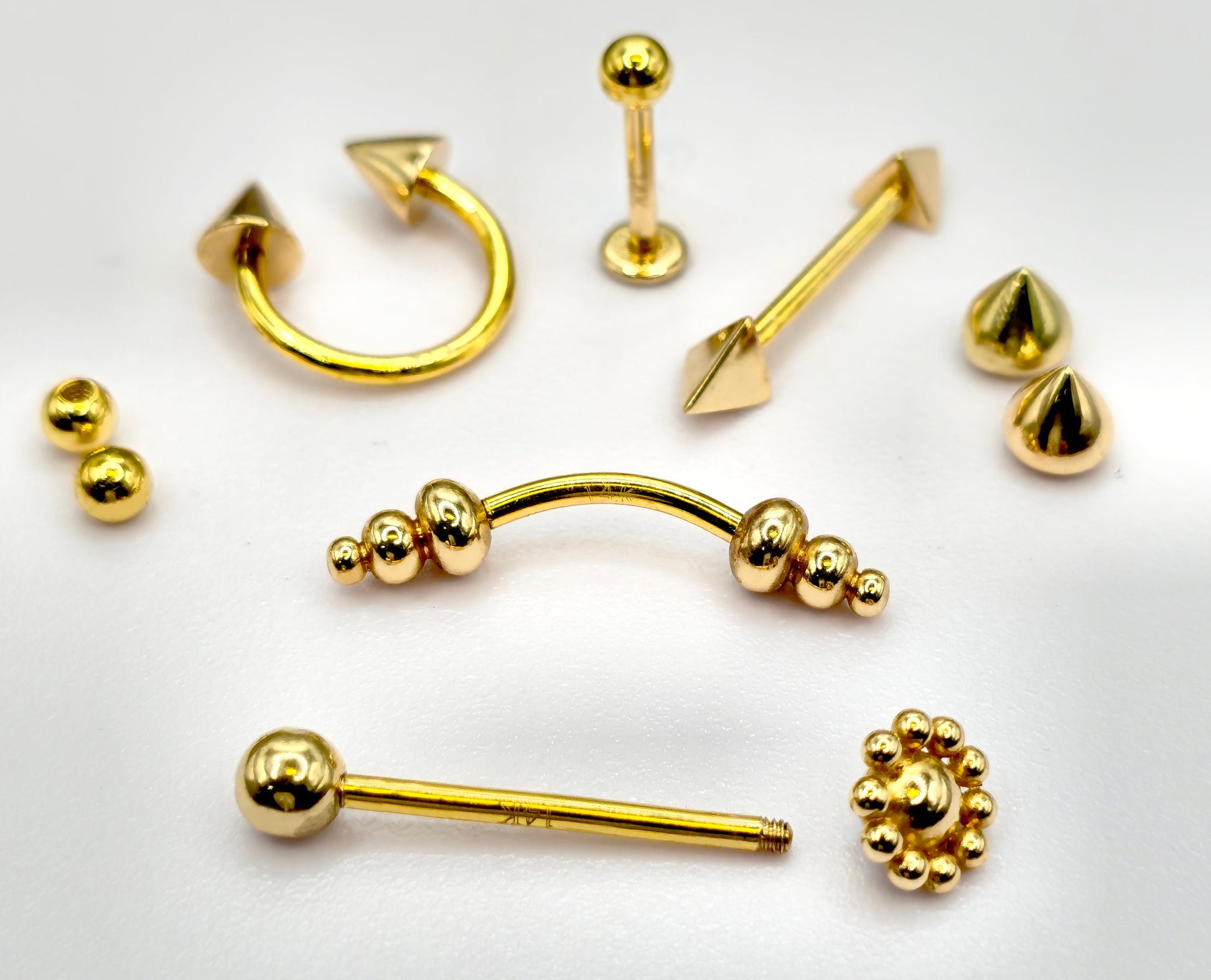 14K Gold Circular Barbell Piercing with Temple Design Cones- 16g, 6mm to 12mm - Body Piercing Horseshoe Septum Ring, Cartilage Earring