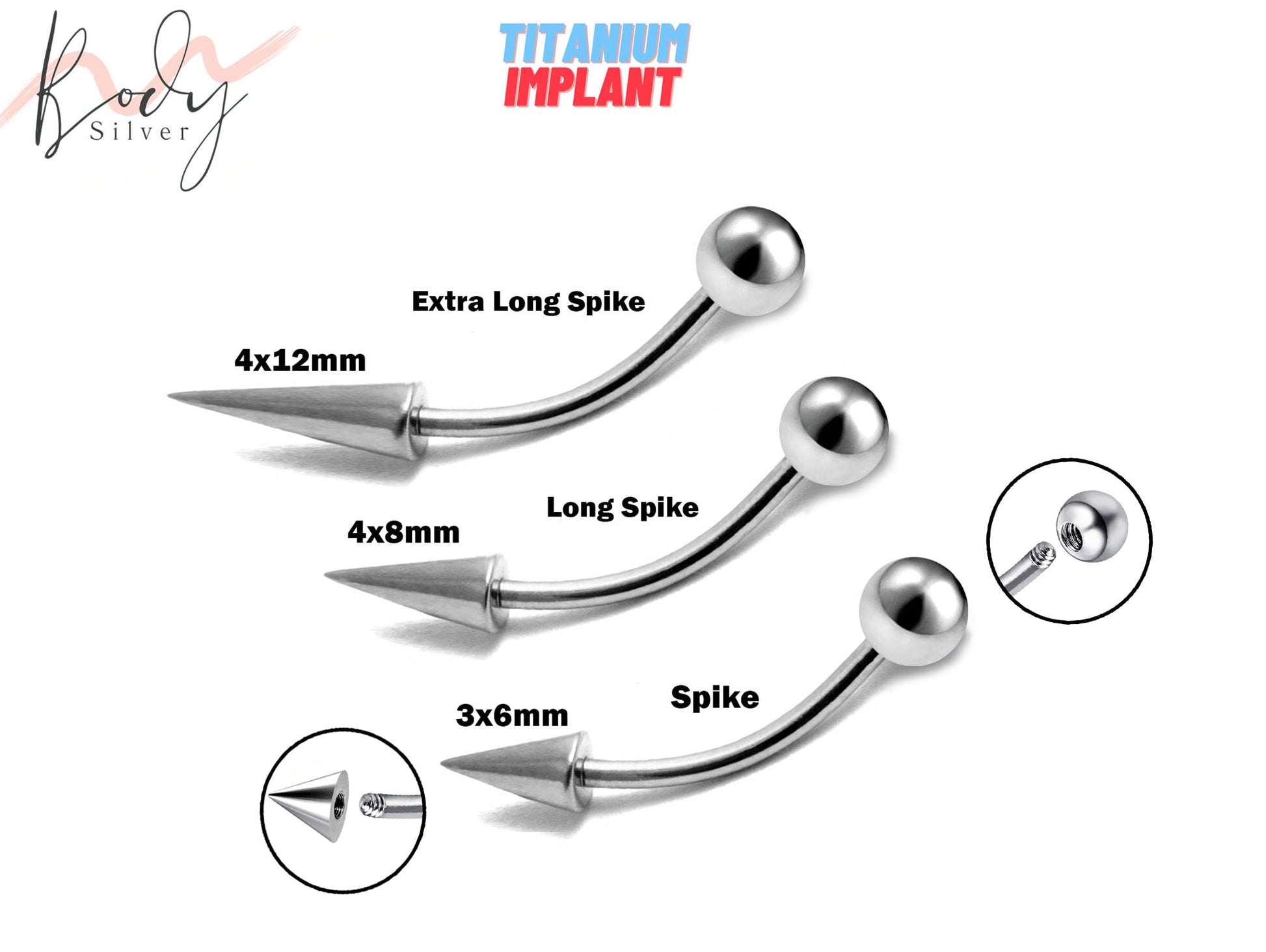 Titanium Vertical Lip Labret, Spike Lip Piercing comes in Long Spike and Extra Long Spike - 16G 14G Curved Barbell, Bent Bar