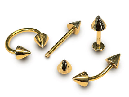 14K Gold Cone Barbell Piercing, Cone Barbell Earrings - 14G Body Piercing Jewellery 6mm to 18mm