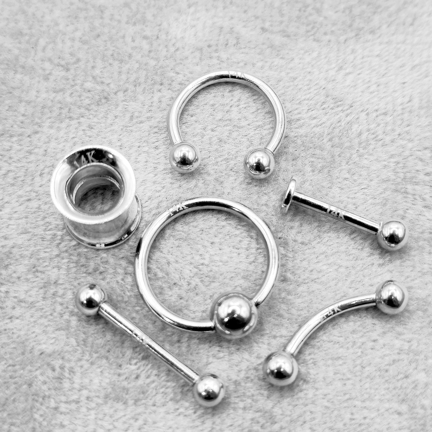 14K White Gold Barbell Piercing, Barbell Earring - 14g size 6mm to 24mm - Piercing for Tongue, Daith, Helix, Tragus, Eyebrows and more