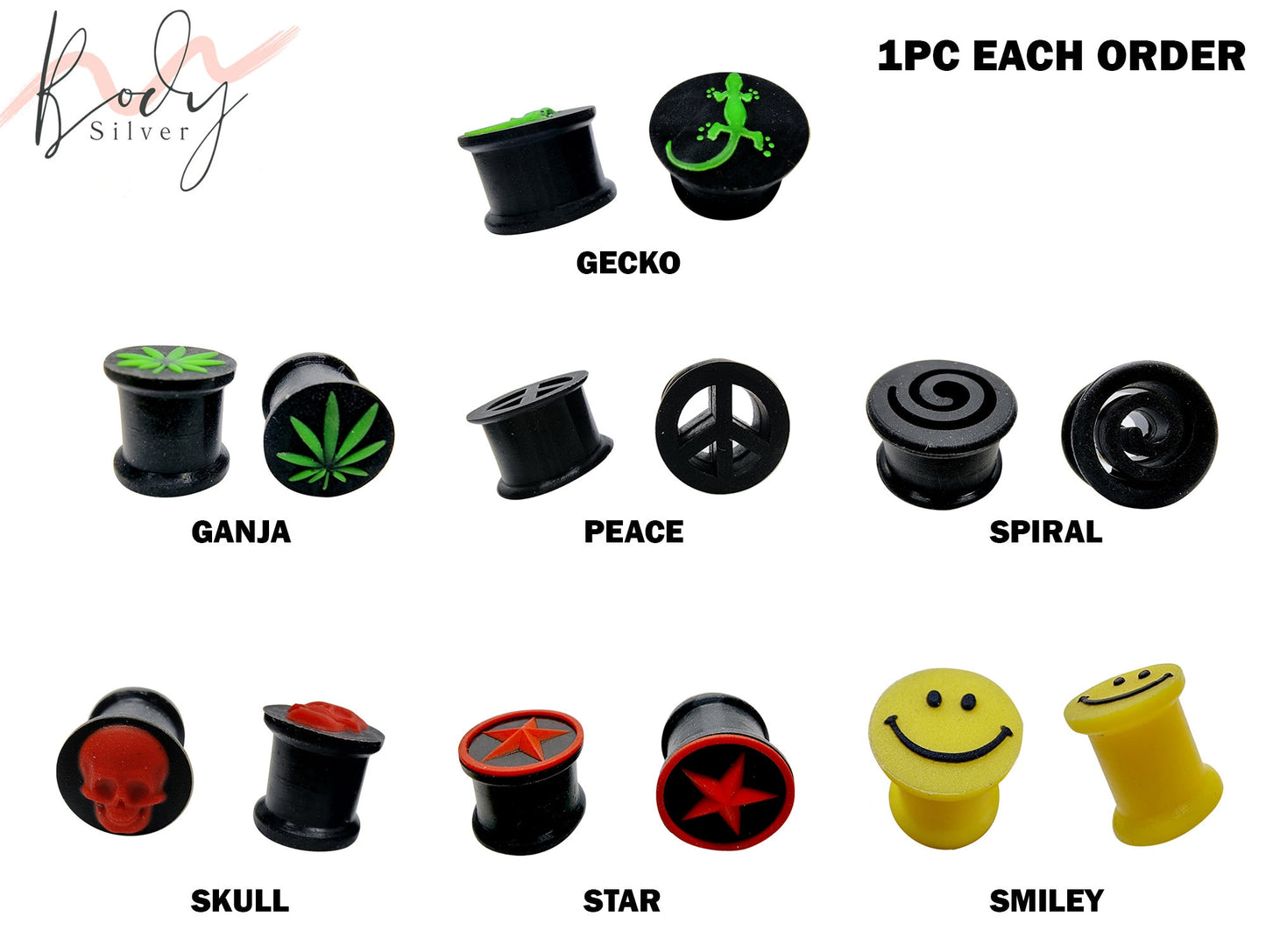 Soft Silicone Ear Gauges Flesh Tunnel with Various Designs - Flexible Ear Eyelets - Plugs Retainer Gauges - Ear Stretcher 0G to" 9/16"