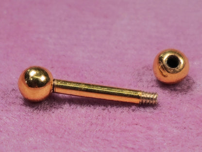 14K Rose Gold Barbell Piercing, Barbell Earring - 14g size 6mm to 24mm - Piercing for Tongue, Daith, Helix, Tragus, Eyebrows and more