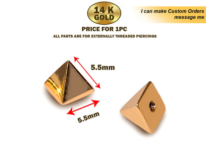 14K Solid Gold Spike Threaded Piercing Parts - Triangle / Cones Shape Replacement Top parts for your Piercing