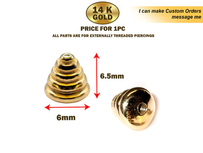 14K Solid Gold Top Piercing Parts - Unique Design Replacement for Body Jewellery Piercing Balls - Piercing Attachments