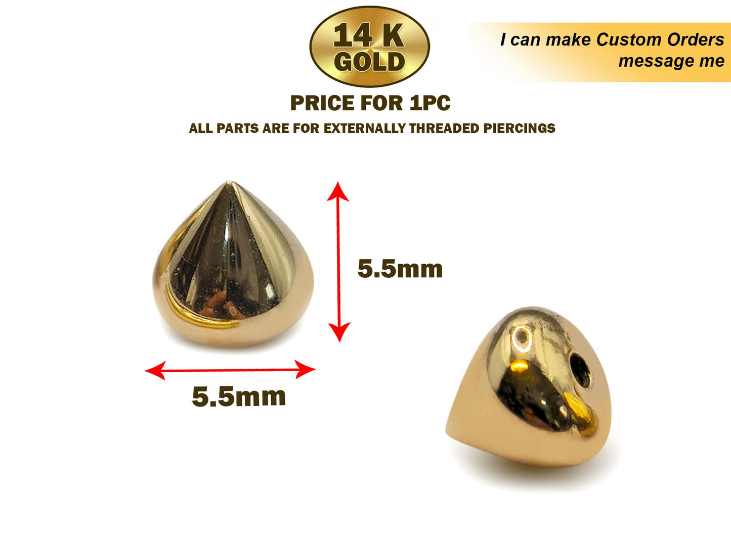 14K Solid Gold Top Piercing Parts - Unique Design Replacement for Body Jewellery Piercing Balls - Piercing Attachments