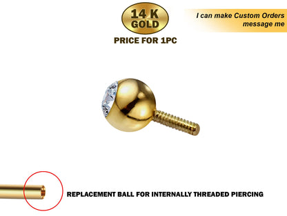 14K Gold Internally Threaded Piercing Balls - Replacement, Loose Parts Piercing for Internal piercing - Barbells, Labrets