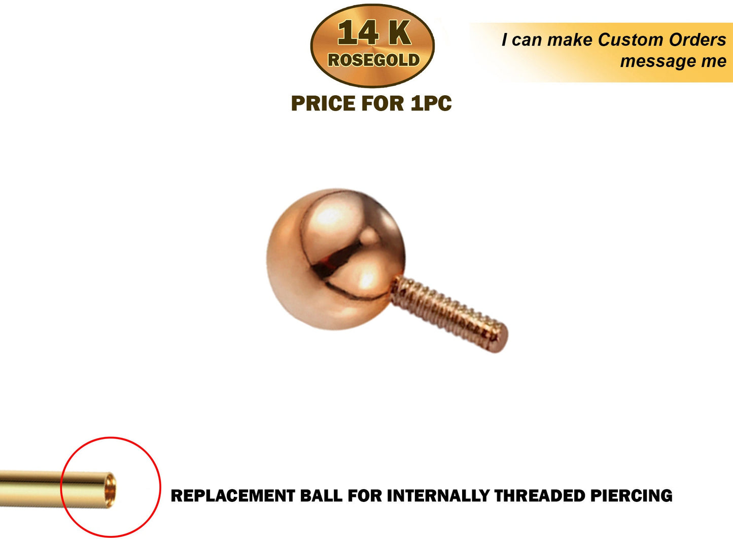 14K Gold Internally Threaded Piercing Balls - Replacement, Loose Parts Piercing for Internal piercing - Barbells, Labrets