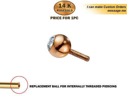 14K Gold Internally Threaded Piercing Balls - Replacement, Loose Parts Piercing for Internal piercing - Barbells, Labrets