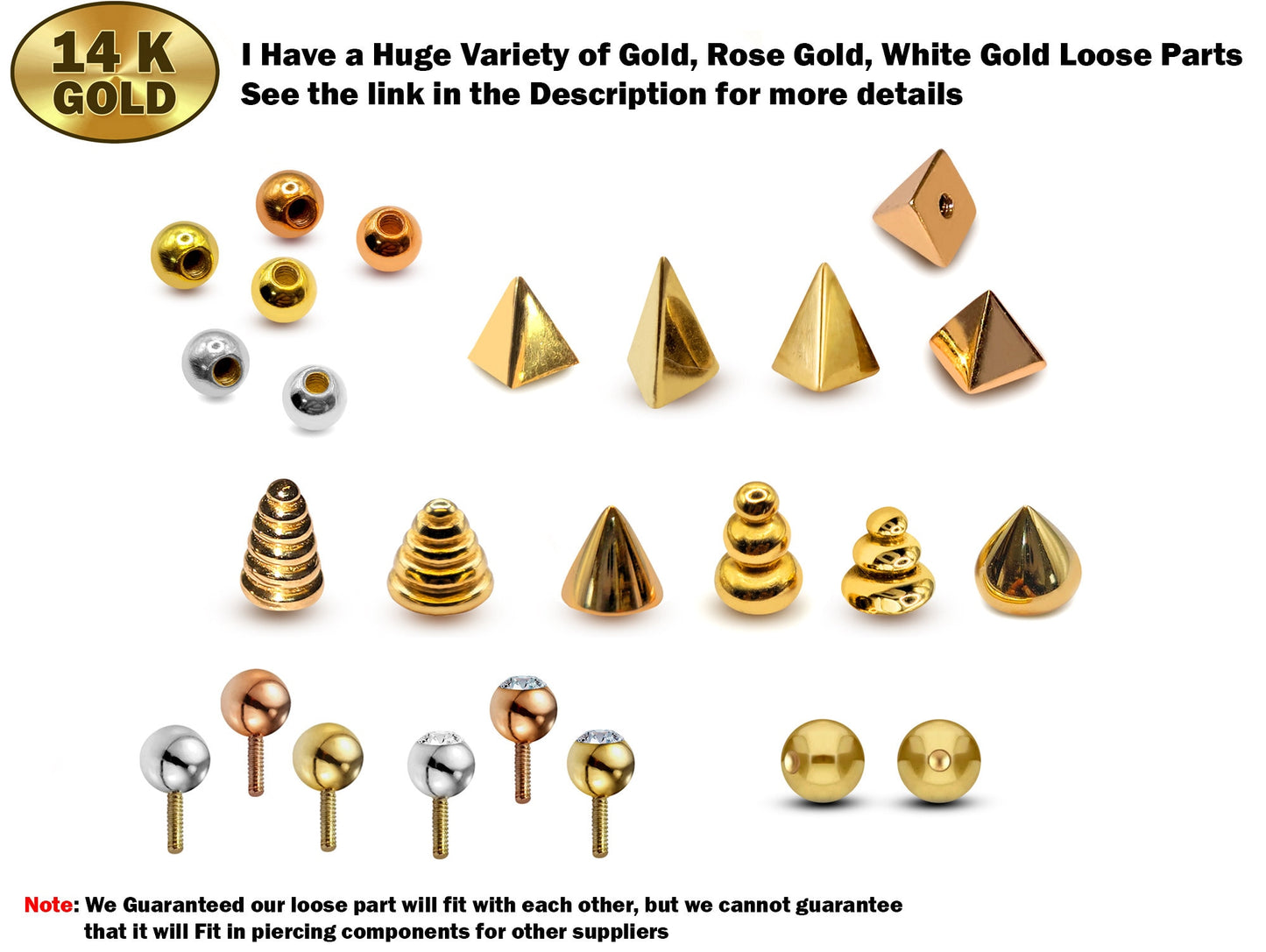 14K Solid Gold Top Piercing Parts - Unique Design Replacement for Body Jewellery Piercing Balls - Piercing Attachments