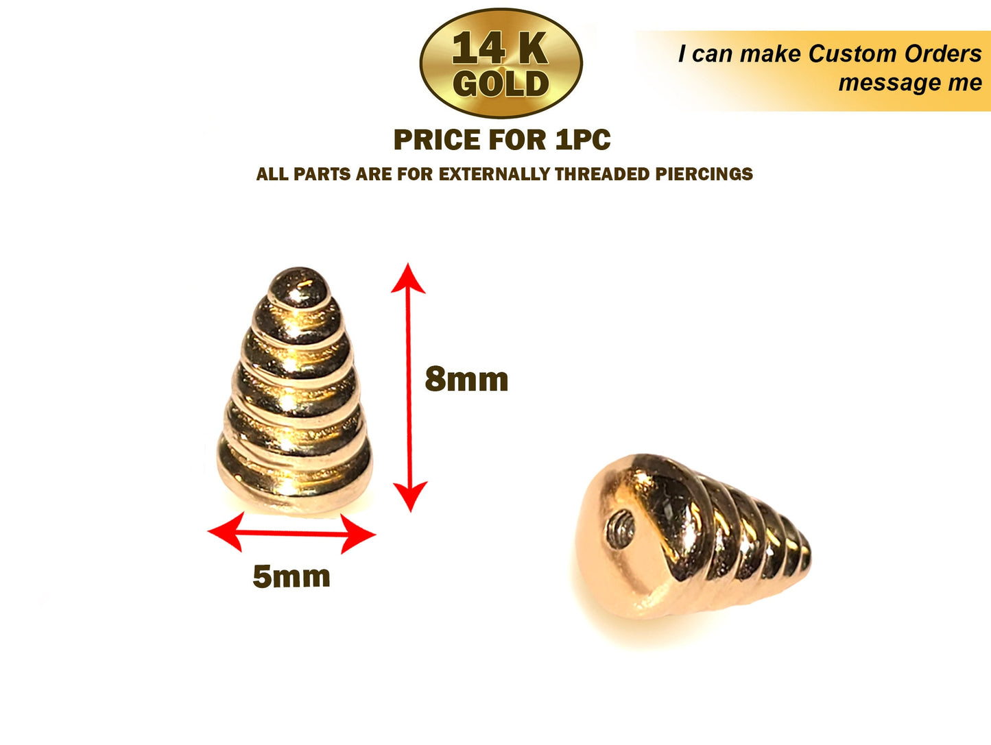 14K Solid Gold Top Piercing Parts - Unique Design Replacement for Body Jewellery Piercing Balls - Piercing Attachments