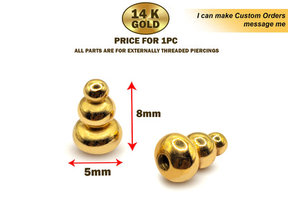 14K Solid Gold Top Piercing Parts - Unique Design Replacement for Body Jewellery Piercing Balls - Piercing Attachments