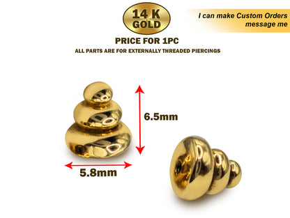 14K Solid Gold Top Piercing Parts - Unique Design Replacement for Body Jewellery Piercing Balls - Piercing Attachments