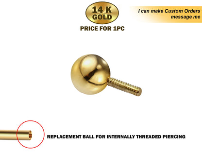 14K Gold Internally Threaded Piercing Balls - Replacement, Loose Parts Piercing for Internal piercing - Barbells, Labrets