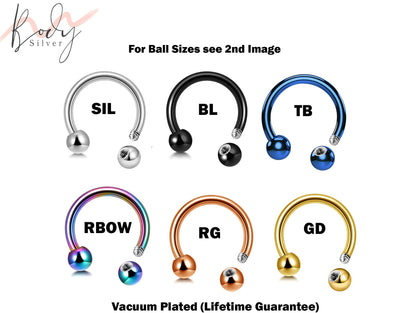 Septum Barbell, Nipple Barbell - Horseshoe Septum 18g 16g 14g Ear Piercing, Nose Piercing, Helix Piercing Jewelry in many Colours