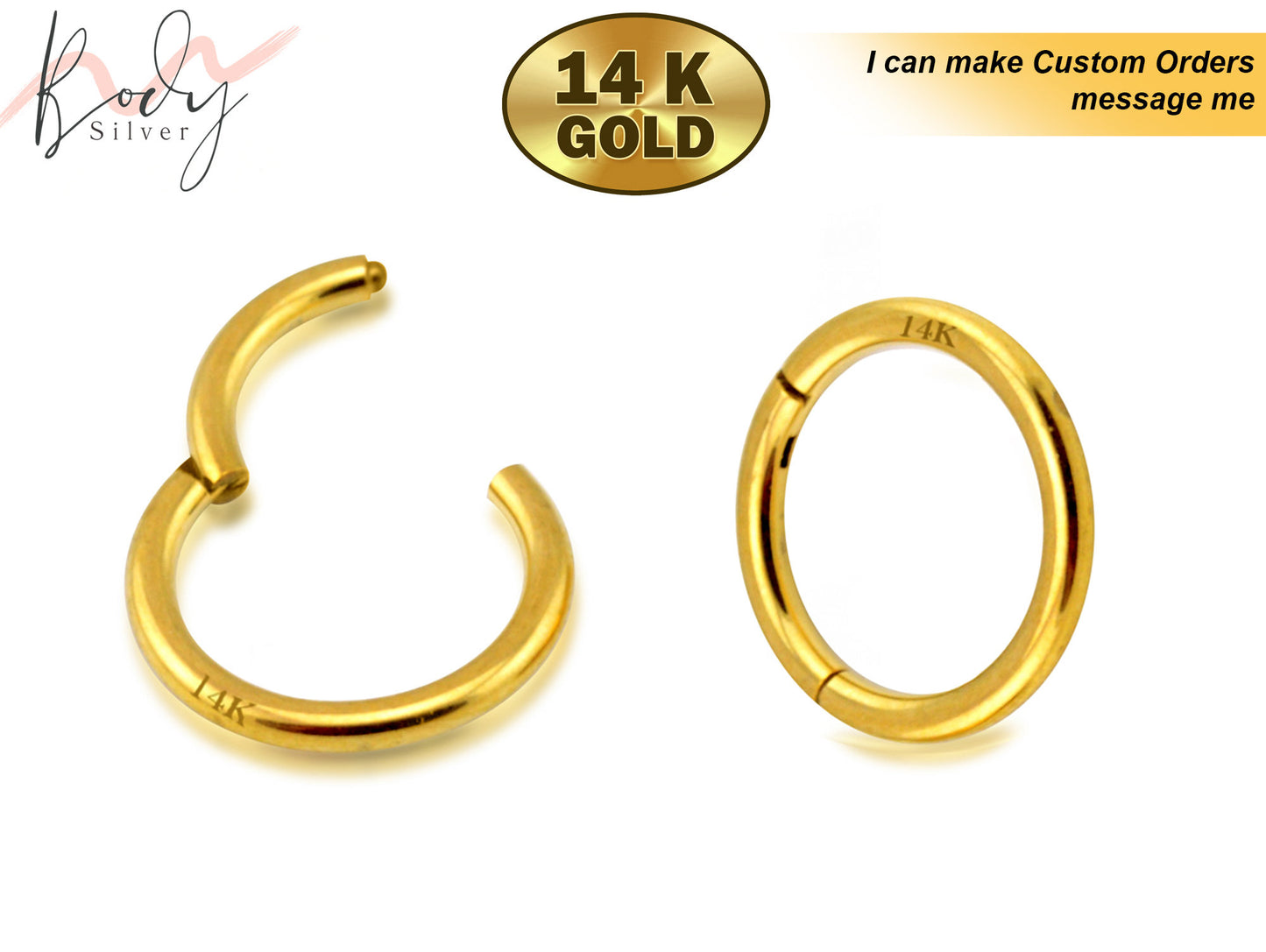 14K Gold Nose Septum Clicker Hinged Ring, Lip Rings, Earring - 16G Nose Ring Body Jewellery, Body Piercing Ring