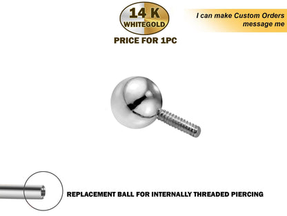 14K Gold Internally Threaded Piercing Balls - Replacement, Loose Parts Piercing for Internal piercing - Barbells, Labrets