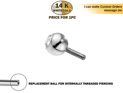 14K Gold Internally Threaded Piercing Balls - Replacement, Loose Parts Piercing for Internal piercing - Barbells, Labrets