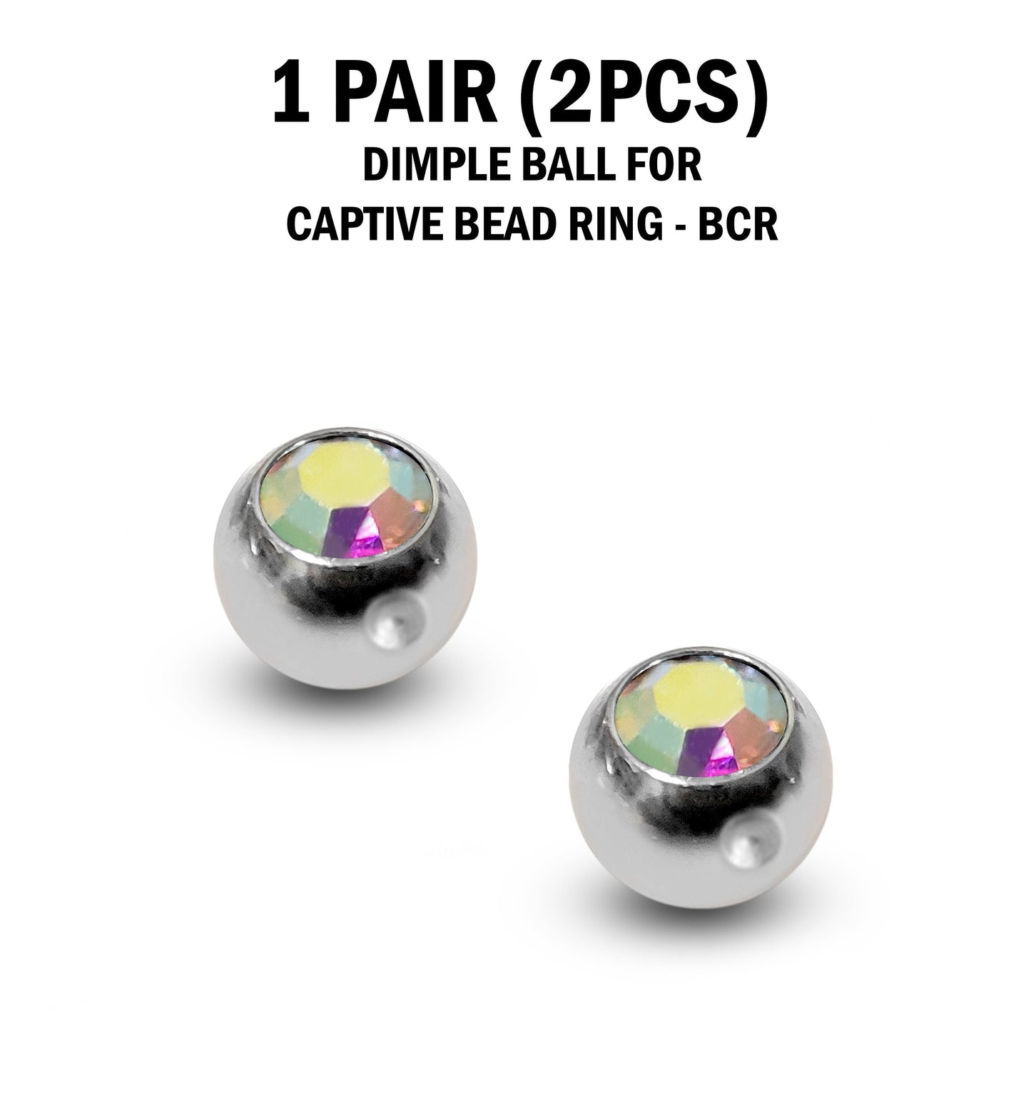 CZ Crystal Dimple Balls for BCR Ring: Titanium (2pcs)