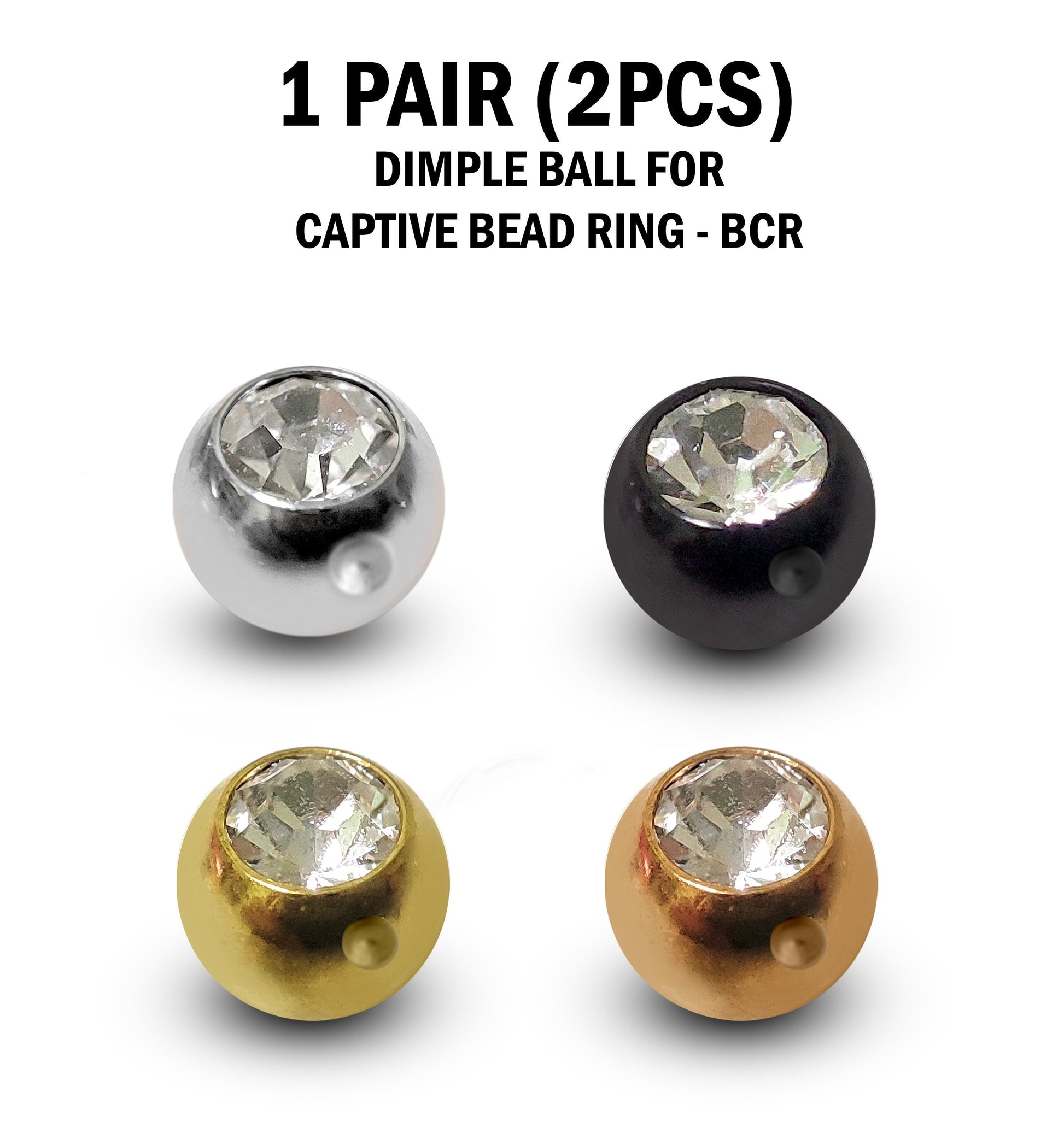 CZ Crystal Dimple Balls (2pcs): Titanium BCR Replacement Part