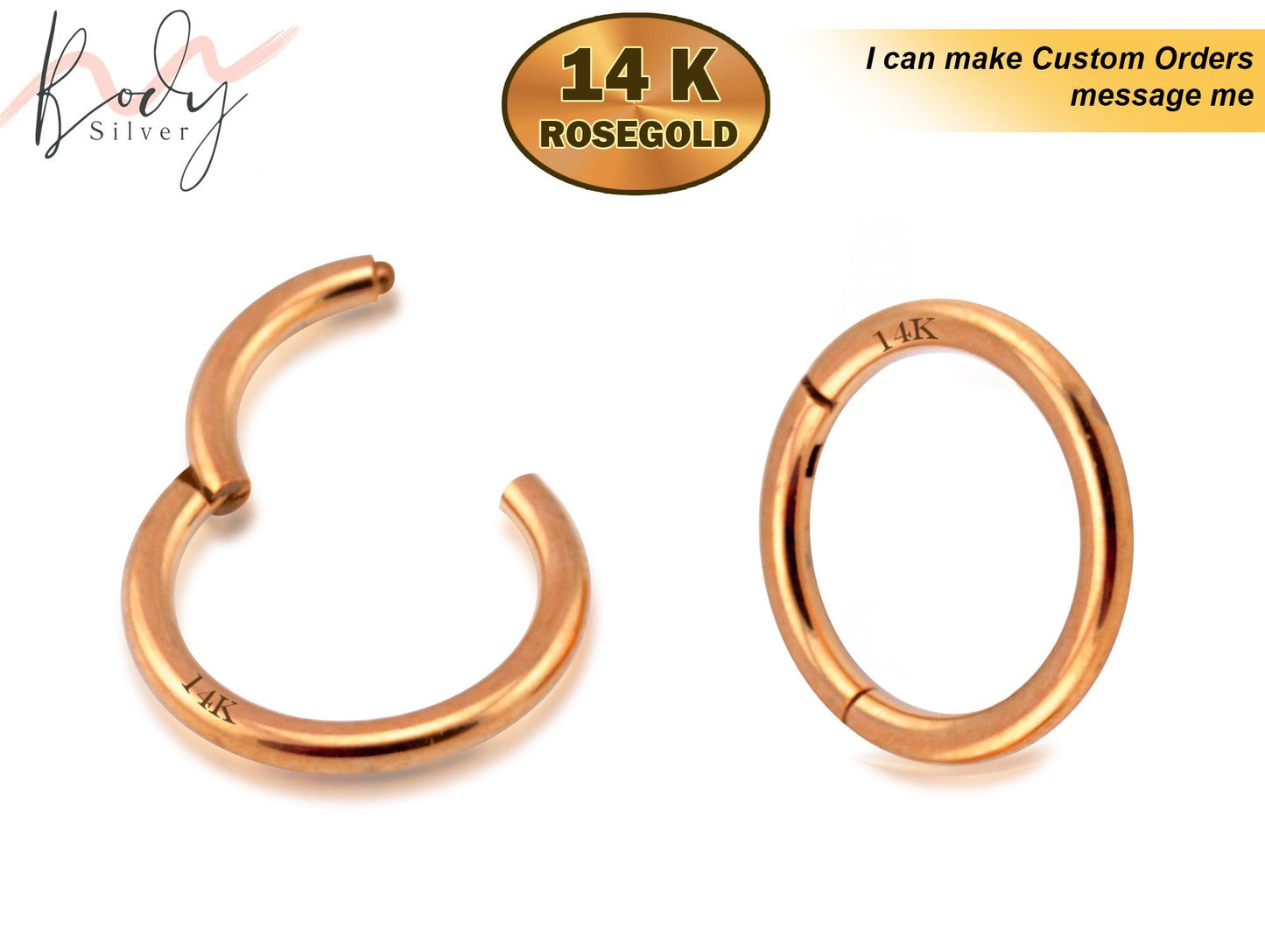 14K Rose Gold Lip Ring, Segment Hinged Ring, Nose Septum Ring - 16G Nose Ring Body Jewellery, Body Piercing Ring