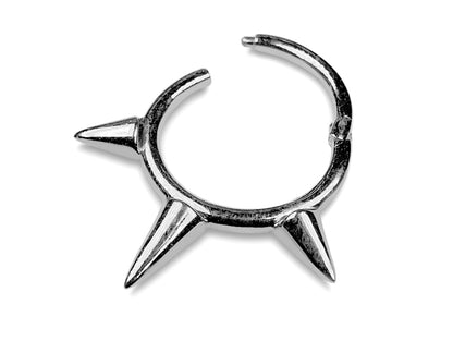 14K White Gold Spike Clicker Hoop, Septum Piercing, Forward Helix Ring - 16G Body Jewellery Segment Hinged Ring, Nose Ring size 10mm