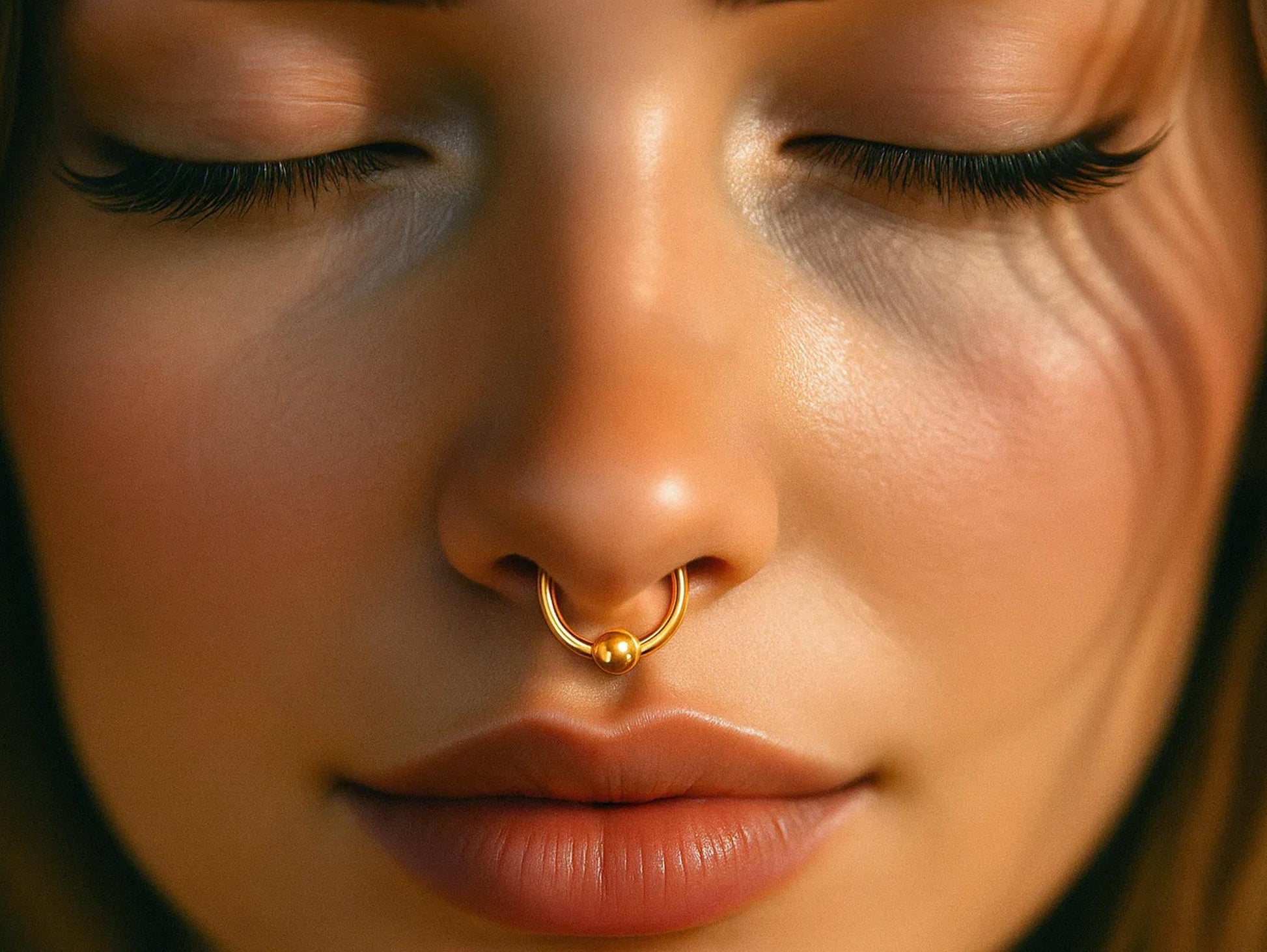 14K Gold Septum Piercing Ring: 14G Captive Bead Body Jewelry