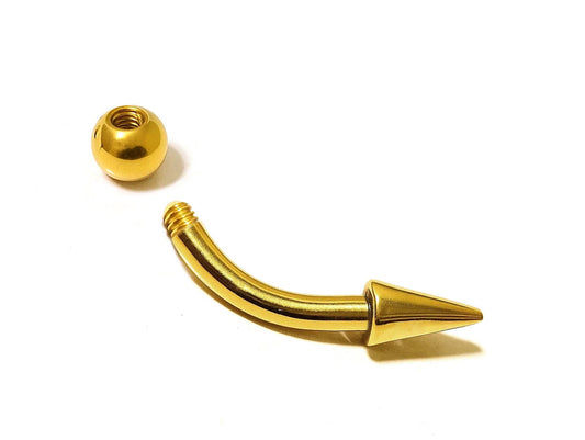 14K Gold VCH Piercing: Cone Spike Curved Barbell 14G