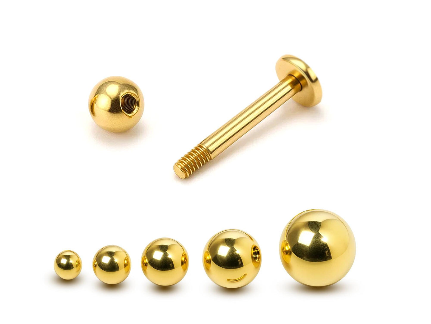 14K Gold Lip Labret Stud: 14G Body Piercing Jewelry