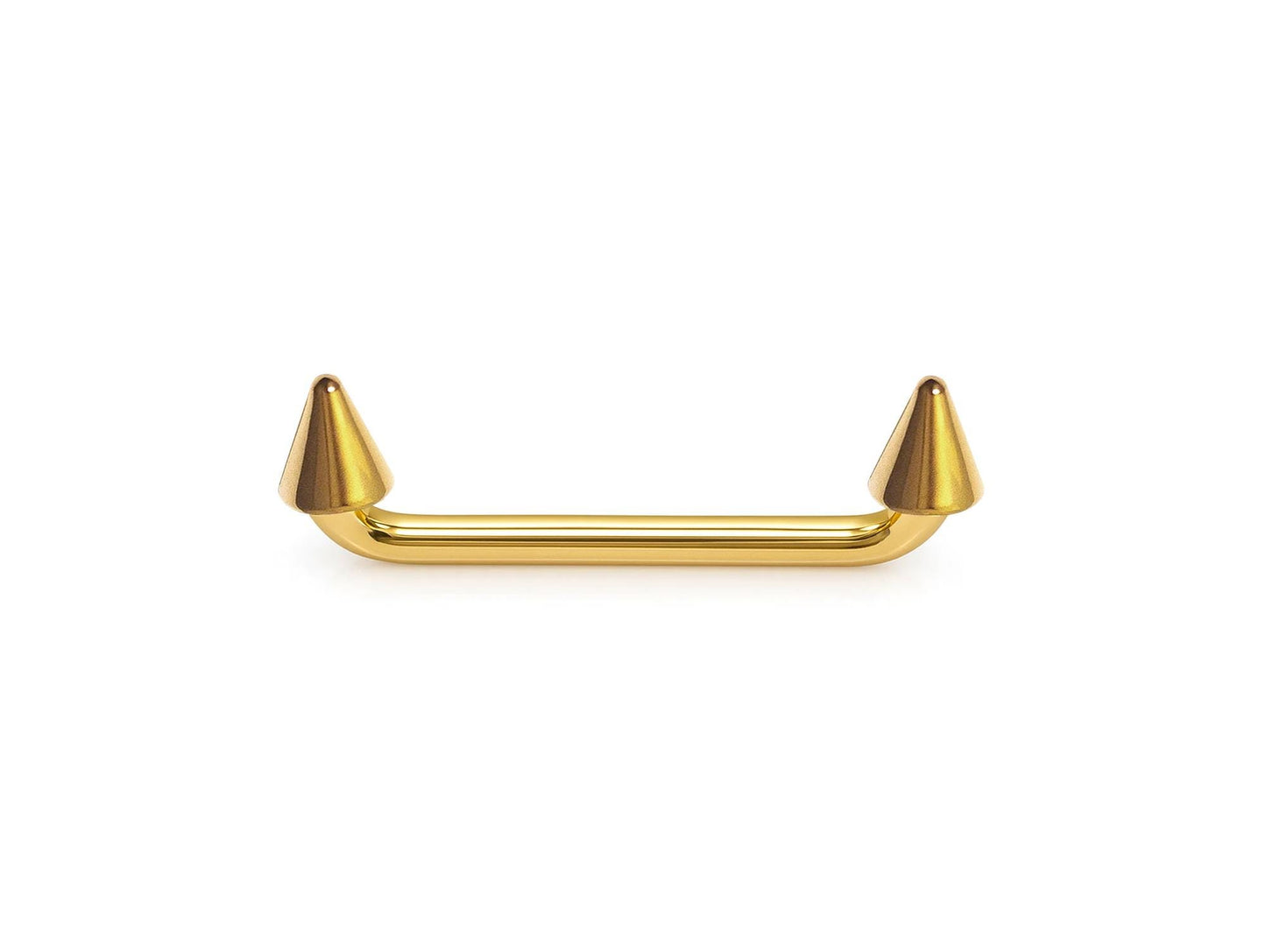 14K Gold Staple Barbell, Surface Piercing with Internally Threaded Spike and Cones