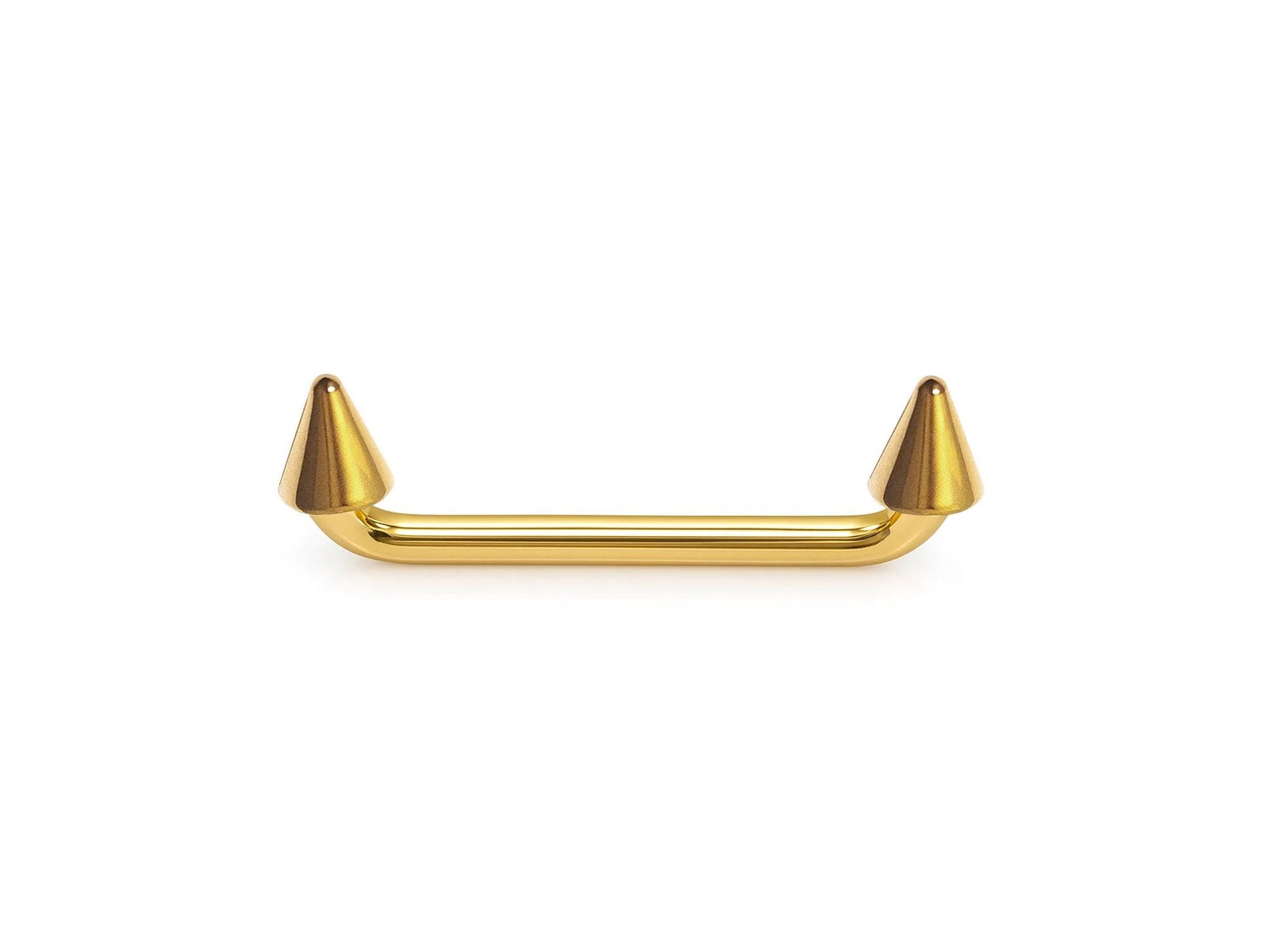 14K Gold Staple Barbell, Surface Piercing with Internally Threaded Spike and Cones