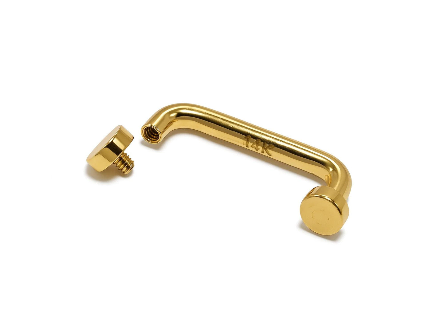 14K Gold Staple Barbell, Surface Piercing with Internally Threaded Flat top ends