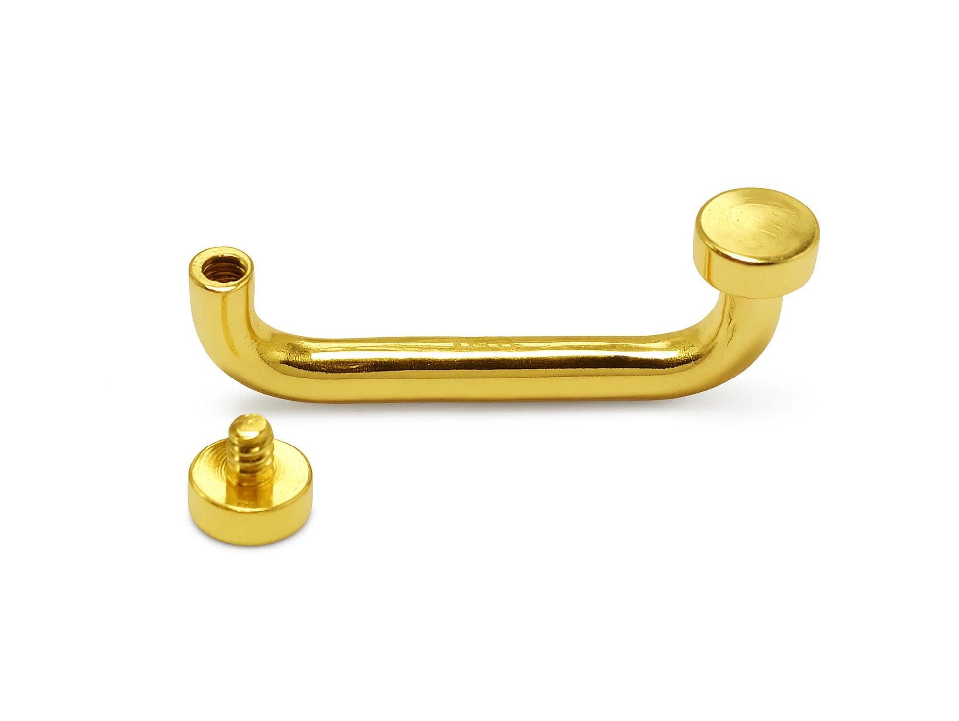 14K Gold Staple Barbell, Surface Piercing with Internally Threaded Flat top ends