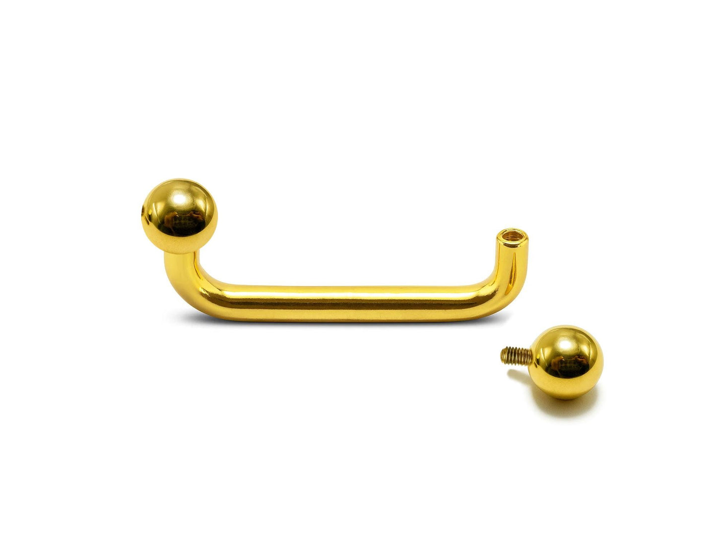 14K Gold Staple Barbell, Surface Piercing with Internally Threaded Plain Ball