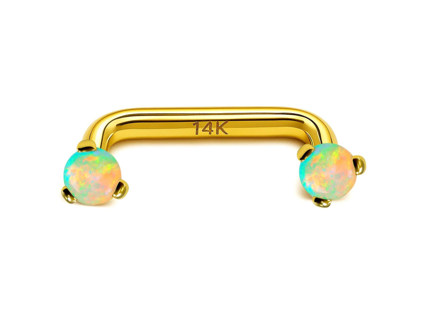 14K Gold Surface barbell: 14G 16G Staple Barbell with Opal Stone
