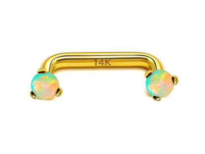 14K Gold Surface barbell: 14G 16G Staple Barbell with Opal Stone
