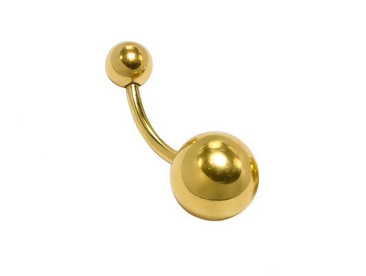 14K Gold Curved Barbell Belly Bar: 16G 14G Navel Piercing with Bottom Hollow Ball
