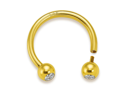 14k gold Circular Barbell Horseshoe Ring with Gemstones: Internally Threaded 14g, 16g Body Jewellery