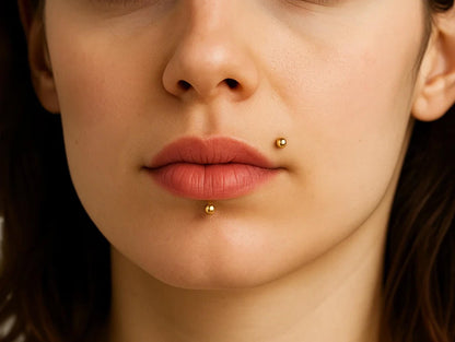 14k Rose gold labret lip stud piercing: 14g, 16g internally Threaded Body Jewellery