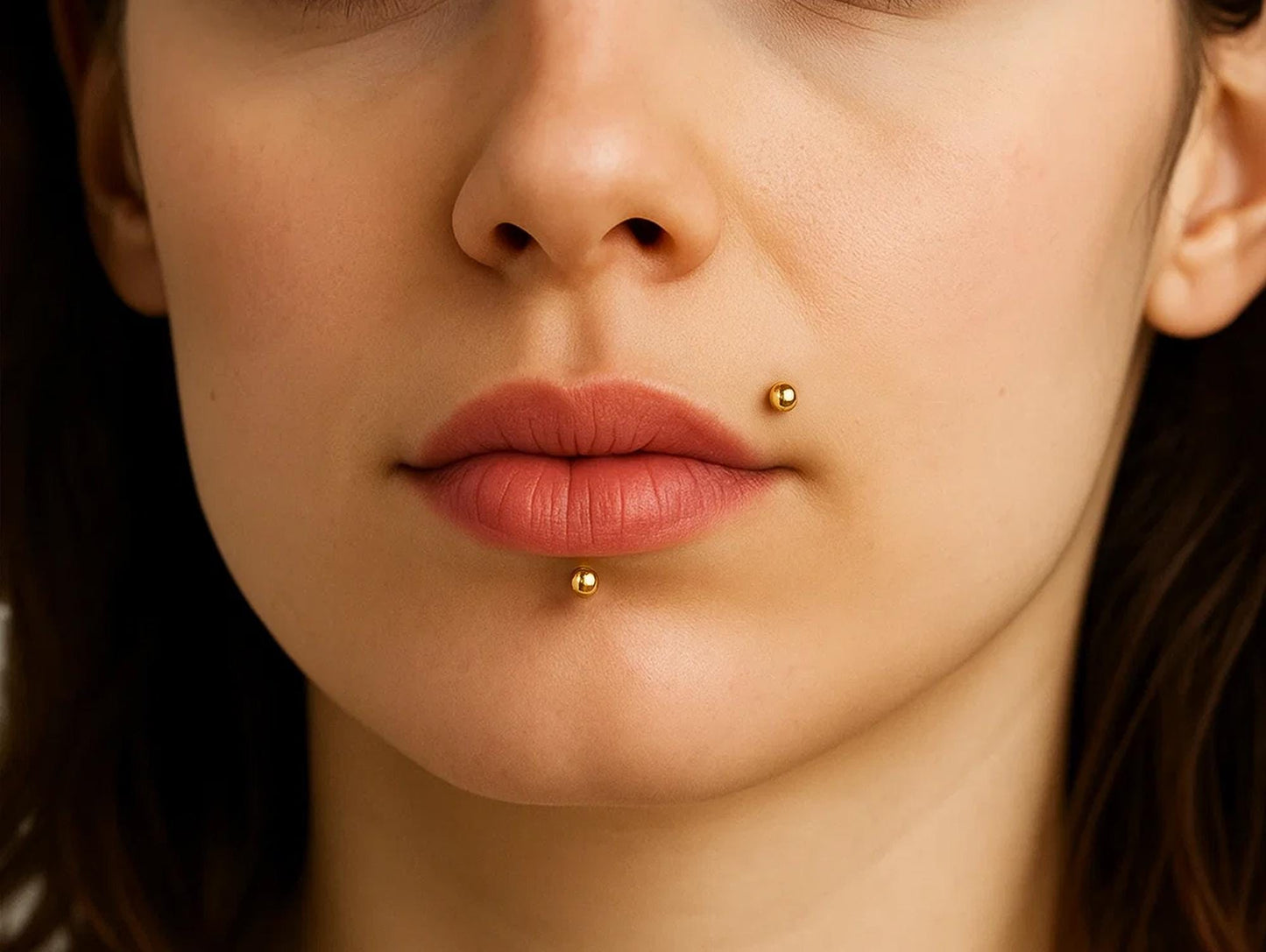 14k gold labret lip stud piercing: 14g, 16g internally Threaded Body Jewellery