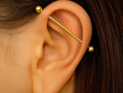 Solid Gold Industrial Scaffold 14G Barbell Piercing: 10k, 14k, 18k Body Jewelry