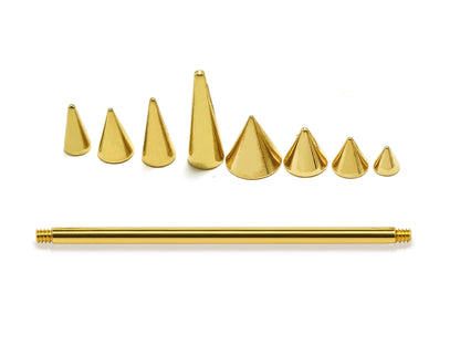 Solid Gold Ball and Spike Industrial Scaffold 14G Barbell Piercing: 10k, 14k, 18k