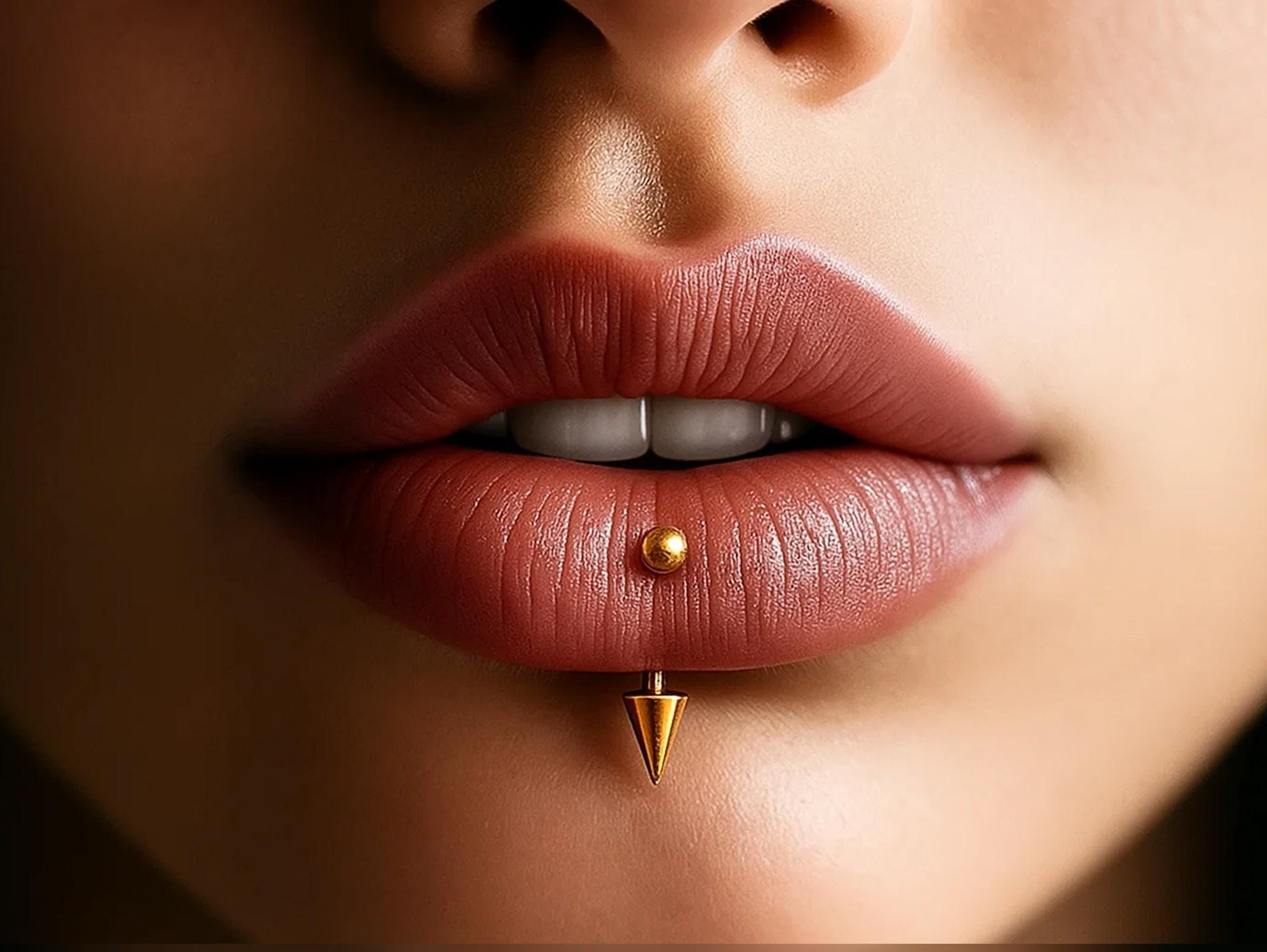 14k gold Internally Threaded Spike Vertical Labret Piercing: 14g, 16g Body Jewellery